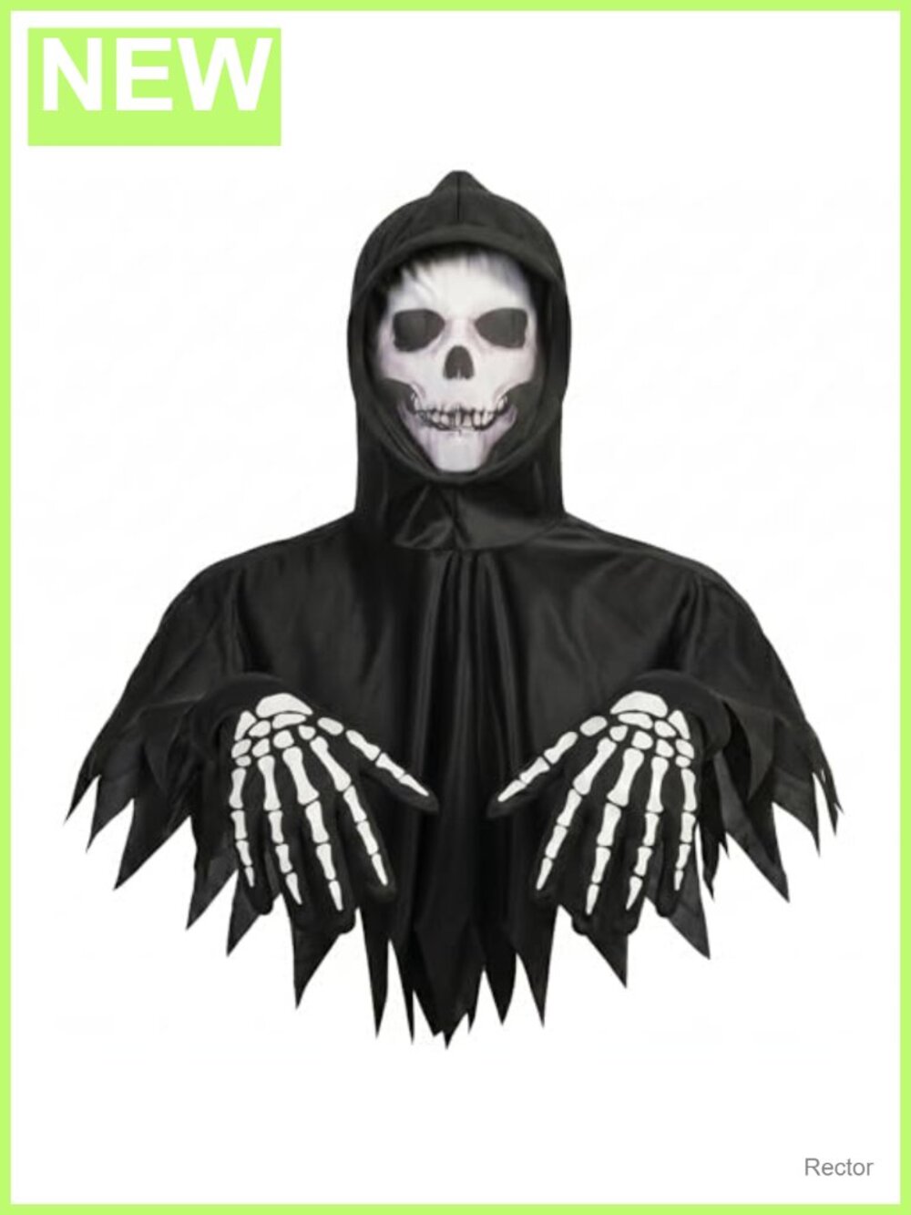 Grim Reaper Skull Mask Hood Skeleton Gloves Halloween Costume Set